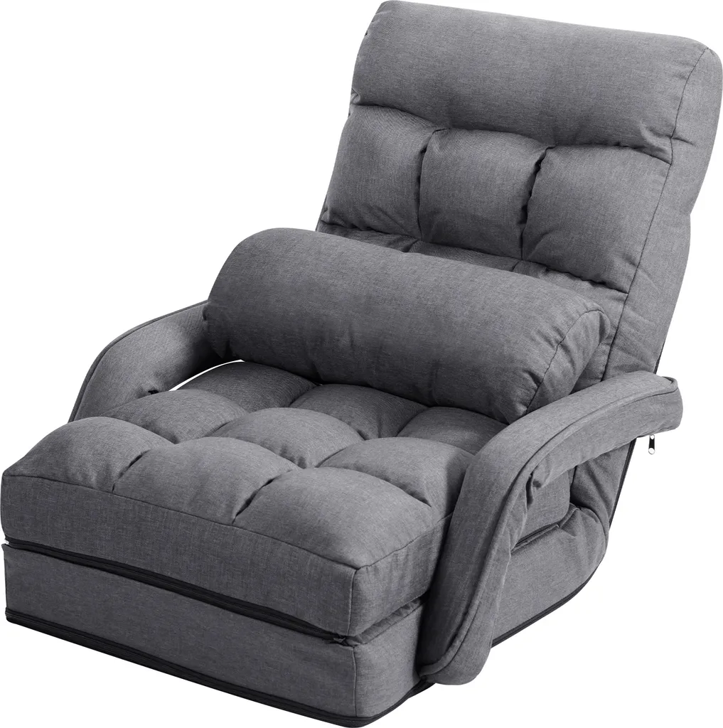 Canapé de sol convertible et fauteuil relax réglable en tissu gris 113cm
