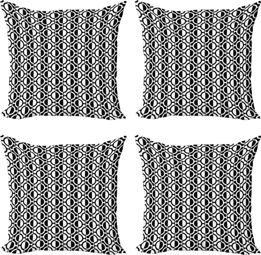 ABAKUHAUS Schwarz und weiß Kissenbezug Set (4 Stück), Gitter-Muster, Moderner Doppelseitiger Digitaldruck, 45 cm x 45 cm, Schwarz-Weiss
