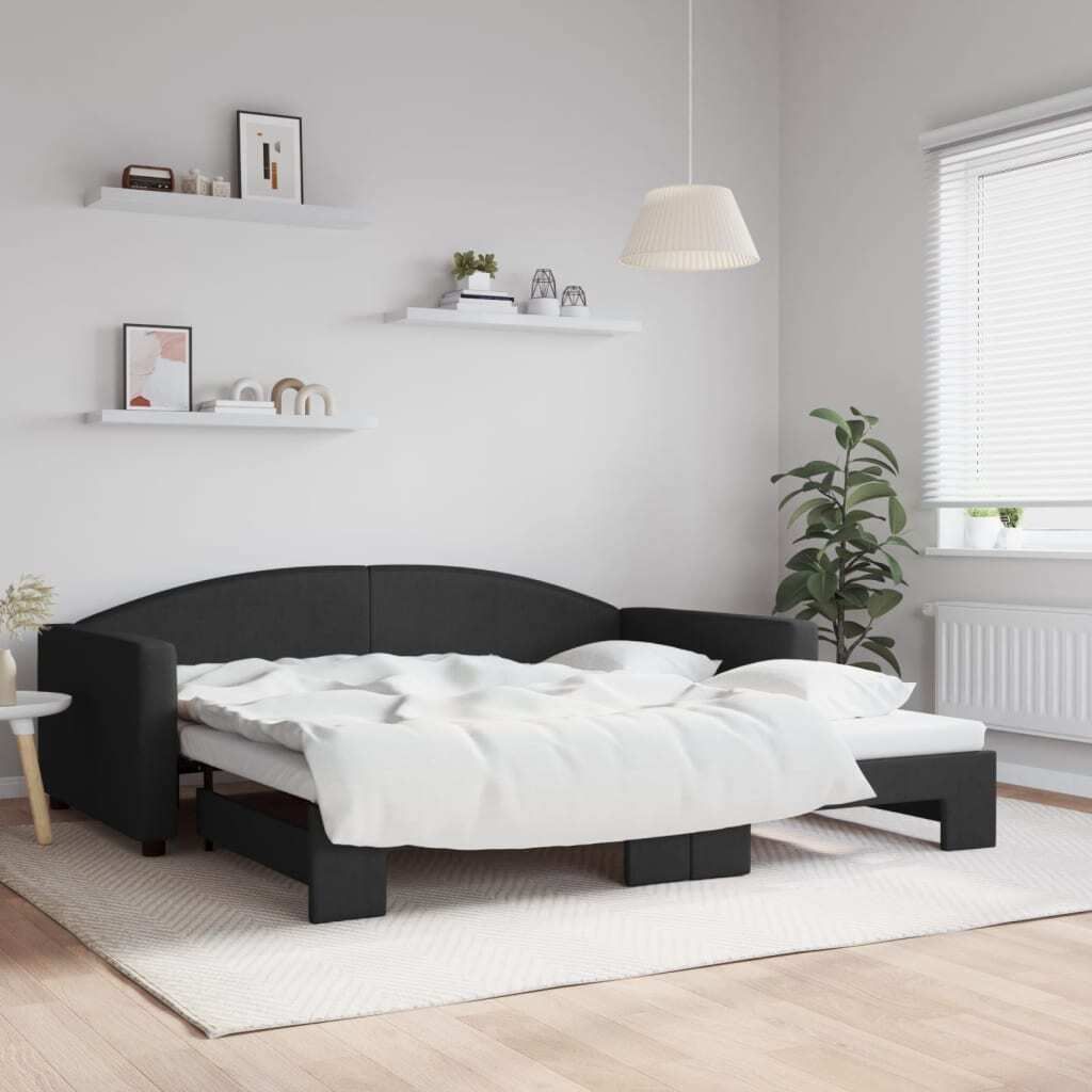 "Rabatt" Tagesbett Ausziehbar - 2-in-1-Tagesbett - Schwarz 100x200 cm Stoff - Klassische Betten CC8508