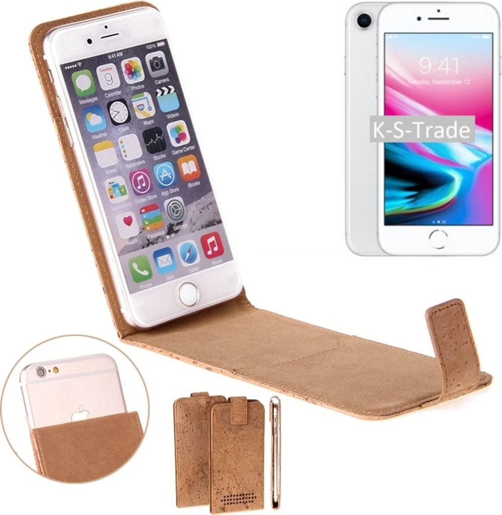 K-S-Trade Handy Hülle kompatibel mit Apple iPhone 8 Kork-Hülle Flipstyle Case Schutz Hülle Kork Case Hülle Flip cover Klapphülle Tasche, braun 1x