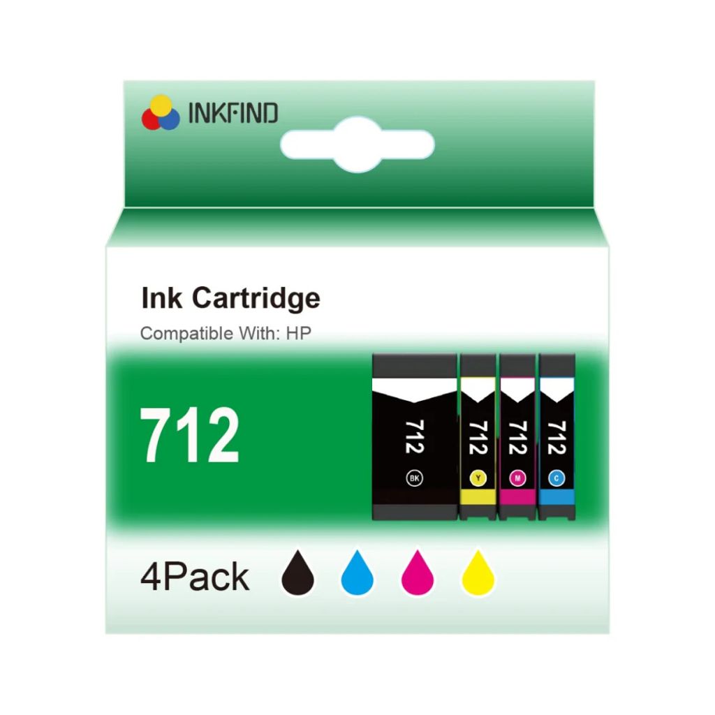 INKFIND 712XL Tintenpatrone passend für HP712 HP 712 HP712X HP 712X - Multipack 4 Stück (1 x Schwarz, 1 x Cyan, 1 x Magenta, 1 x Gelb) - Hohe Kap...