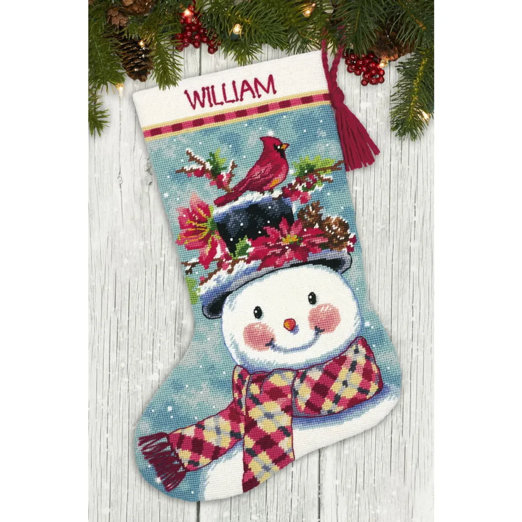 Kit Ricamo Calza di Natale Pupazzo di Neve 40,6 cm - Set Gobelin DIY