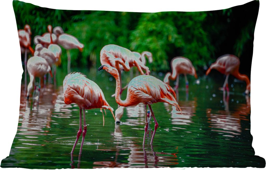 MuchoWow Outdoor Kissen - Flamingo - Tropisch - Vogel - Wasser - Rosa - 50x30 cm - Wetterfest - Lounge Kissen - Sofa kissen - Wohnzimmer Dekoration