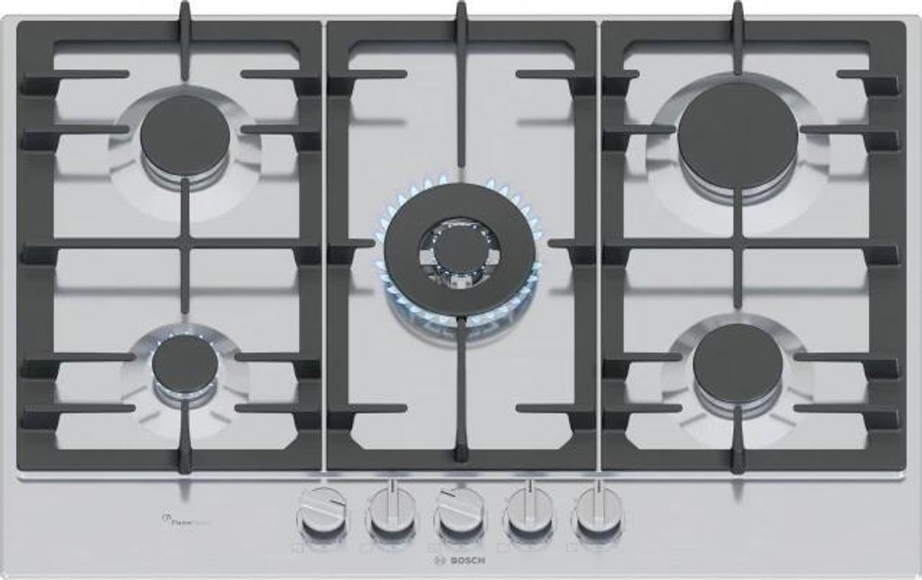Bosch Serie 6 PCQ7A5I90, Edelstahl, Integriert, 75 cm, Gaskochfeld, Edelstahl, 5 Zone(n)