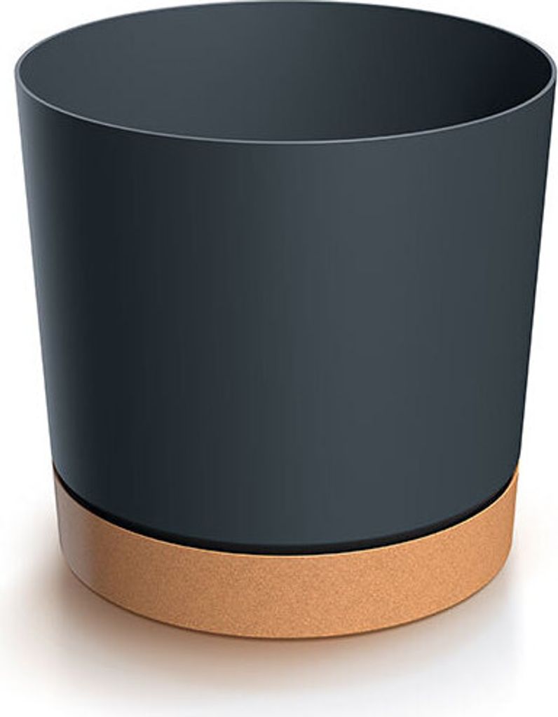 A dark gray cylindrical pot with a brown base, shown against a white background.