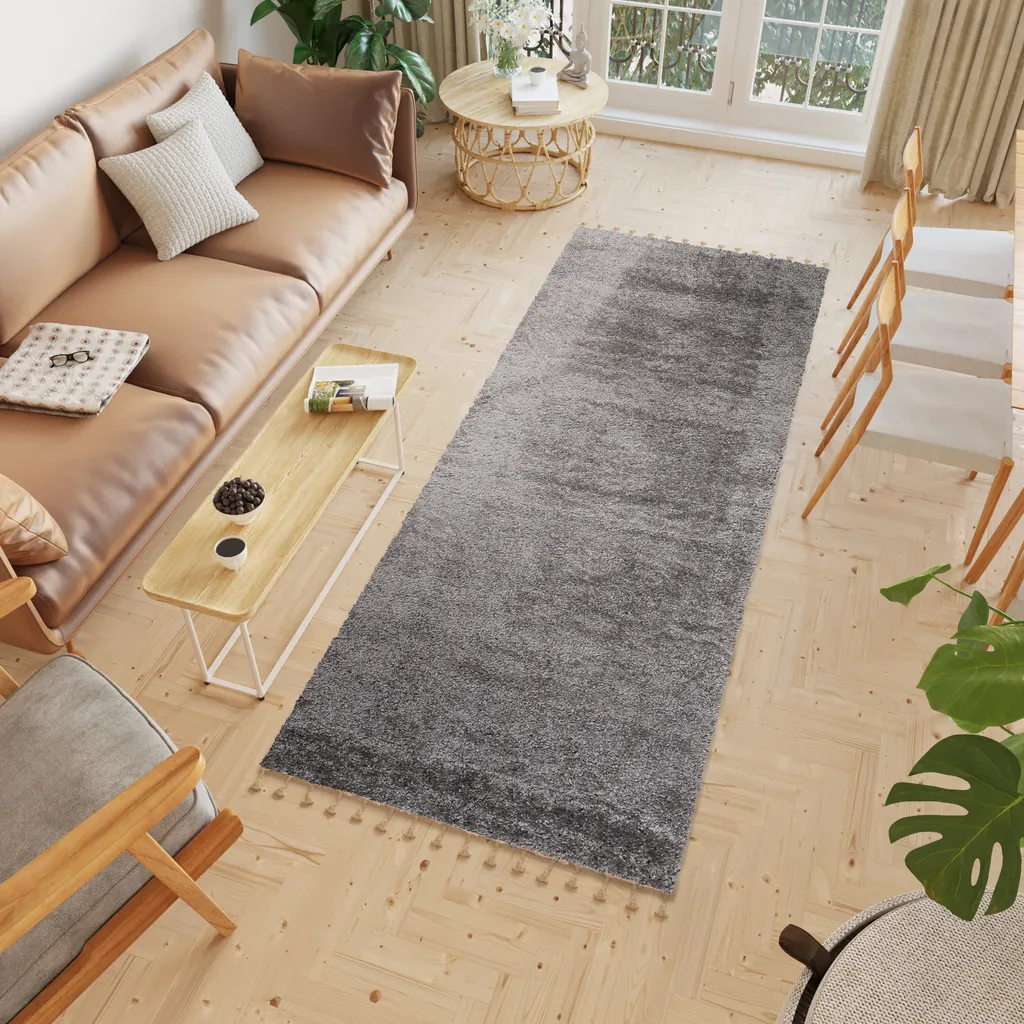Tapis de descente de lit Shaggy Gris foncé - Tapis salon doux 100x200cm