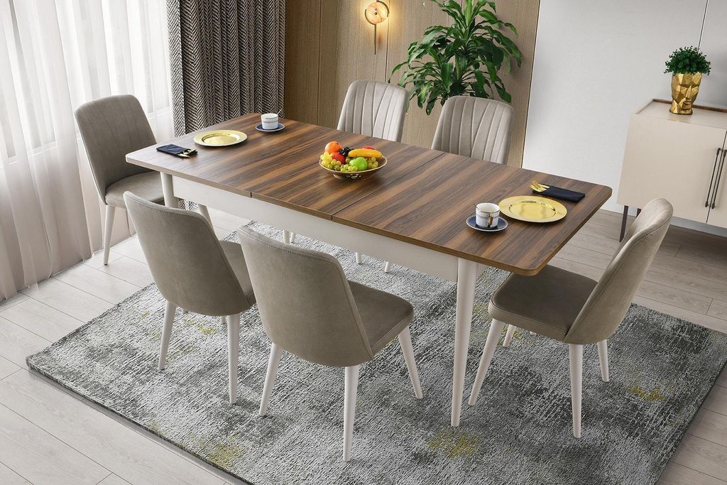 Moderne Esszimmer Möbel Designer Esstisch Polster Stühle Holztisch 7tlg