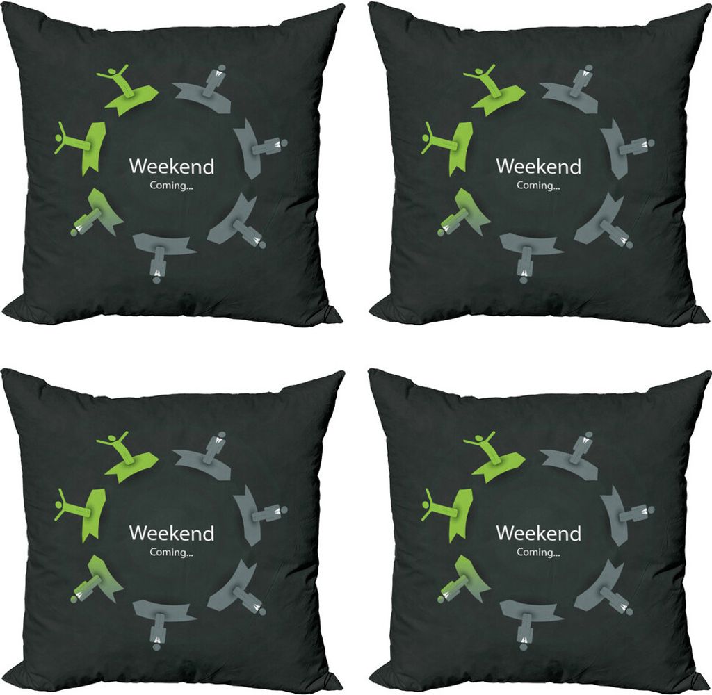 ABAKUHAUS Komisch Kissenbezug Set (4 Stück), Wochenende kommend in Arbeitskreis, Moderner Doppelseitiger Digitaldruck, 50 cm x 50 cm, Grau Lime Green