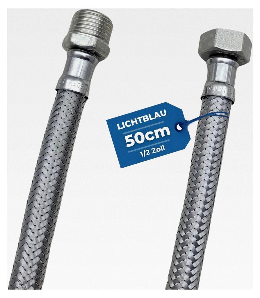 Knickfester Edelstahl Verlängerungsschlauch I 50 cm I 1/2 Zoll I geeignet für Trinkwasser Wasserhahn Eckventil Panzerschlauch Küchenarmatur Bad