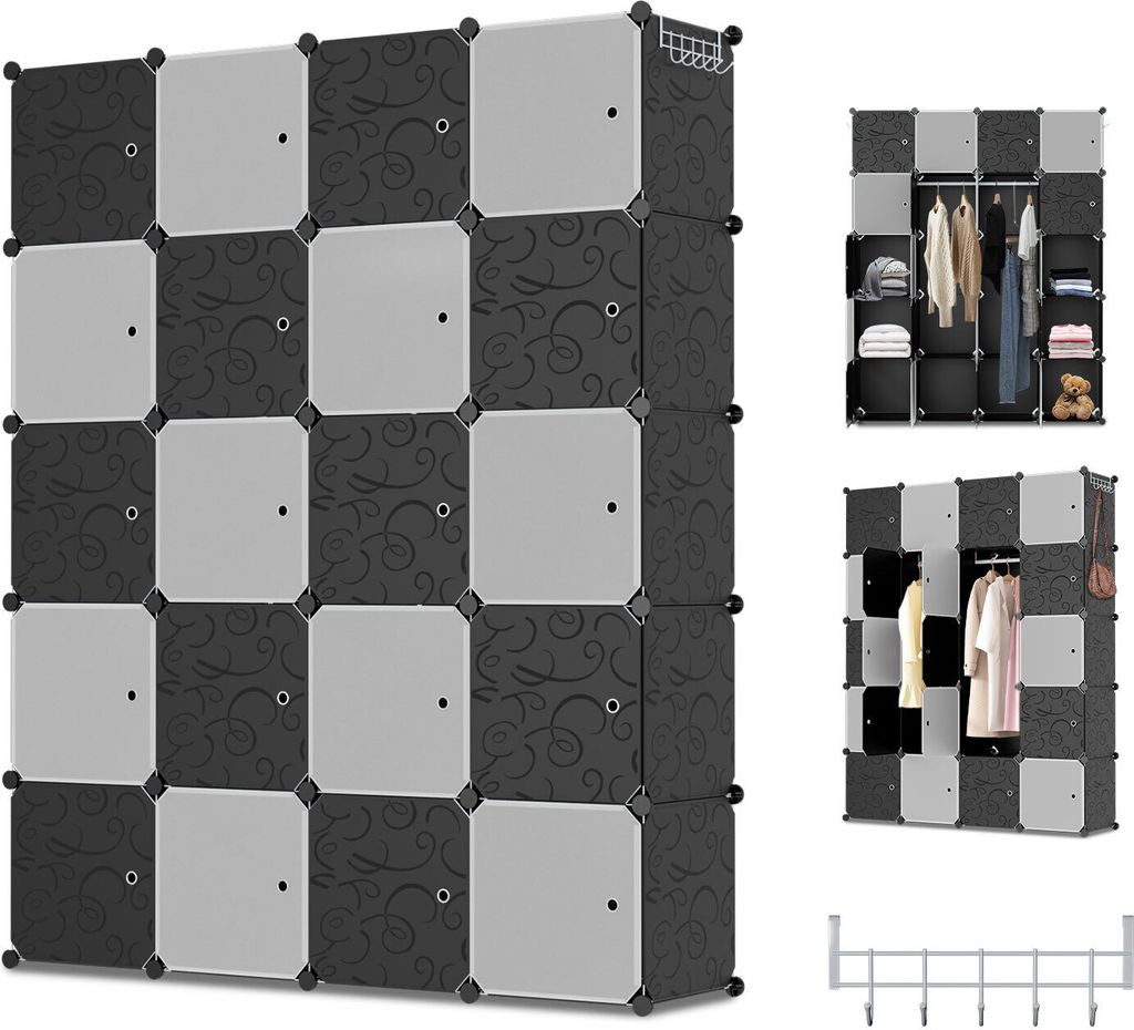Jopassy 12/16/20 Fächer DIY Kleiderschrank Regalsystem Standregal mit Tür aus Kunststoff Aufbewahrung Schrank Garderobenschrank - 20 Fächer