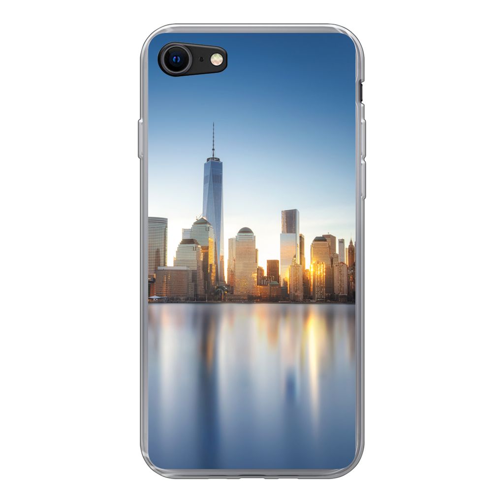 MuchoWow Handyhülle Schutzhülle Hülle für iPhone SE 2022 New York - Skyline - Spiegelung Silikon Softcase Handy Hülle - Schutzhülle