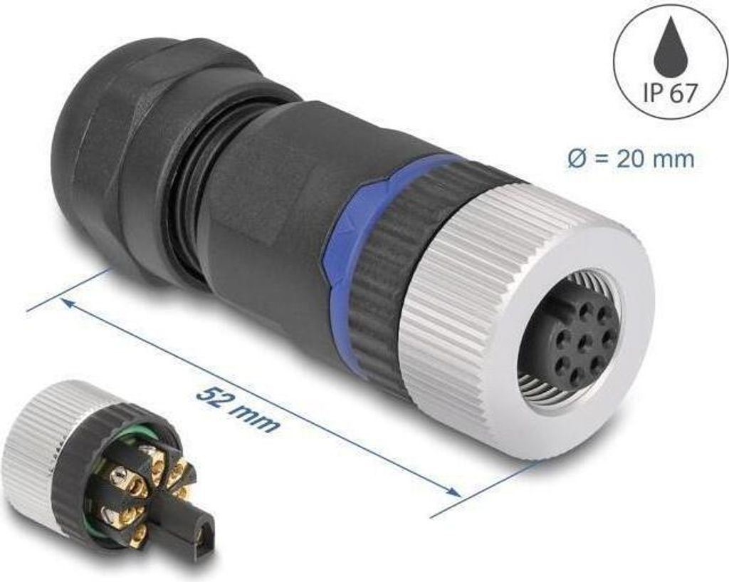 DELOCK M12 Steckverbinder A-kodiert 8 Pin Buchse