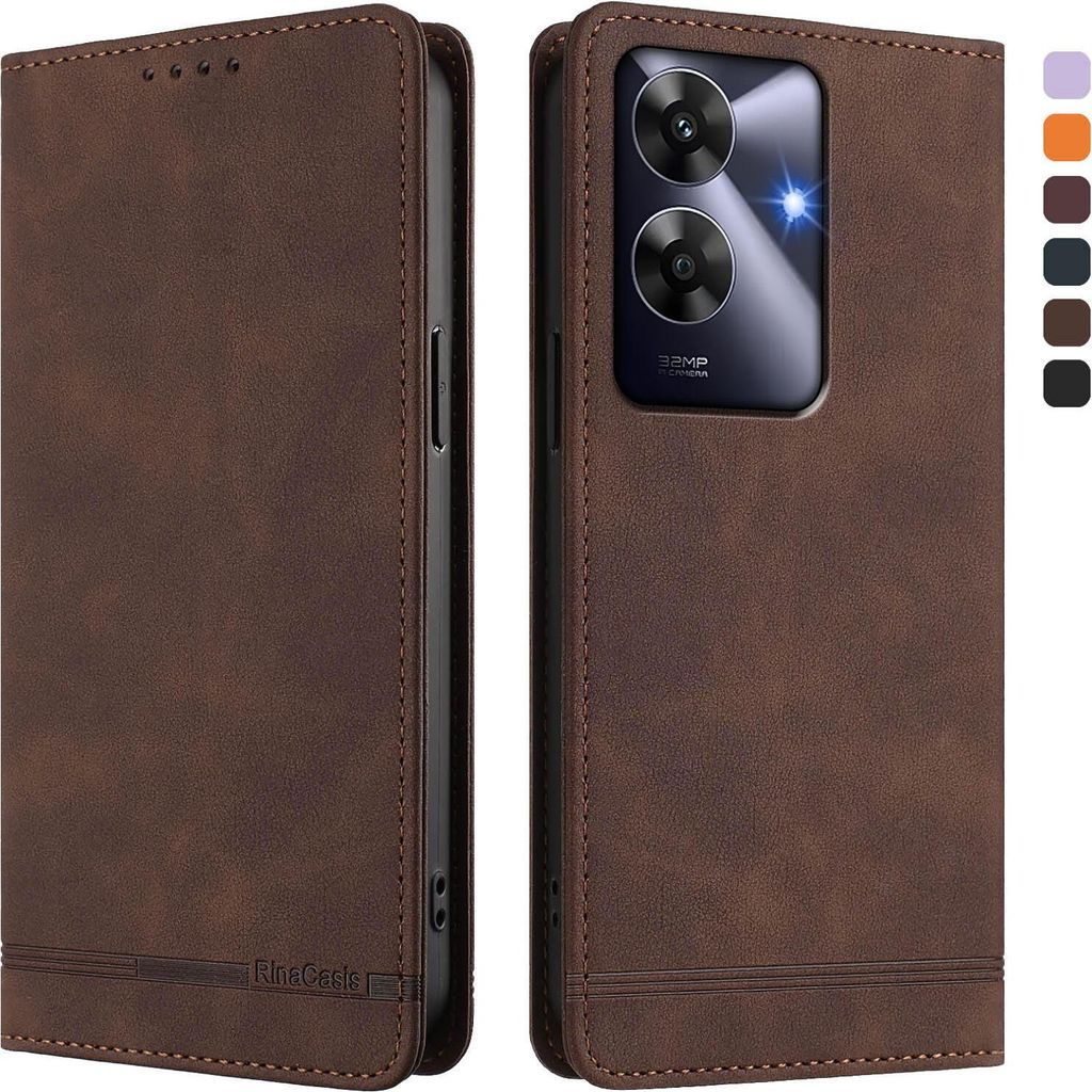 Hülle für Realme Note 60/Note 60x, Retro Kunstleder Ständer Klapphülle mit Kartenfächer und Magnetische Braun