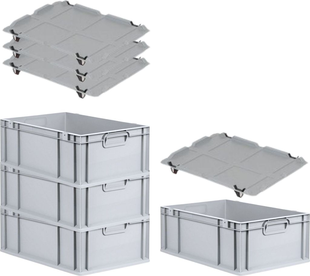 SuperSparSet 4x Eurobox NextGen Grip mit Auflagedeckel inkl. 4 schwarzen Schiebeschnappverschlüssen | HxBxT 22x40x60cm | 44 Liter | Griffe geschlo...