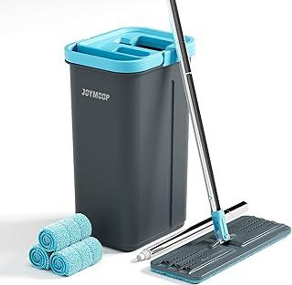 JOYMOOP Wischmopp- und Eimer-Set mit Auswringer, mit 3 wiederverwendbaren Mikrofaser-Wischpads, Wischmopps für Bodenreinigung und Wandreinigung, f...