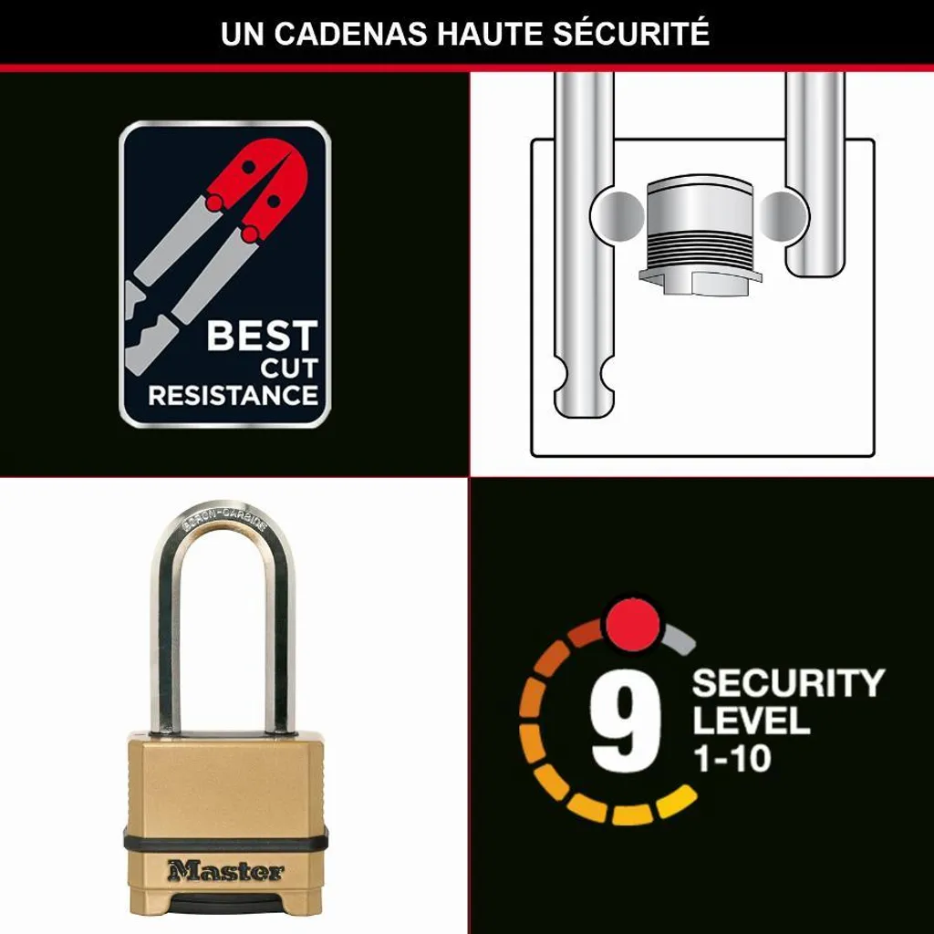 Cadenas Master Lock Excell Anse Bore Haute Résistance Classe 9 Pro - 3