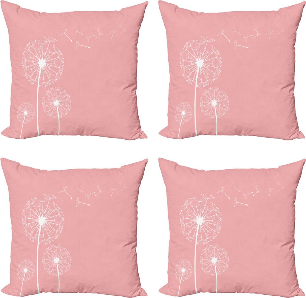 ABAKUHAUS Löwenzahn Kissenbezug Set (4 Stück), Sketch Stil Blumen, Moderner Doppelseitiger Digitaldruck, 40 cm x 40 cm, Coral Weiß