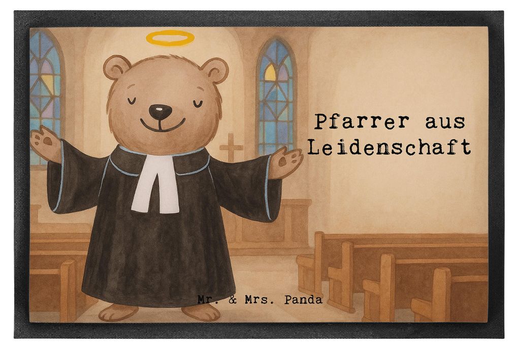 Mr. & Mrs. Panda Schuhabstreifer Pfarrer Leidenschaft Design 40 x 60 cm - Weiß - Geschenk, Kirche, fußmatte, Spruch, Bodenvorleger, Lustig, Fussm...
