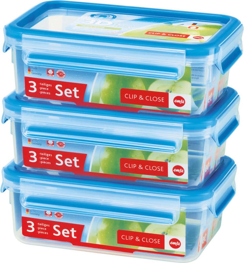 EMSA Clip & Close Freshness Container 1l Set of 3 blue Obrázok produktu 3