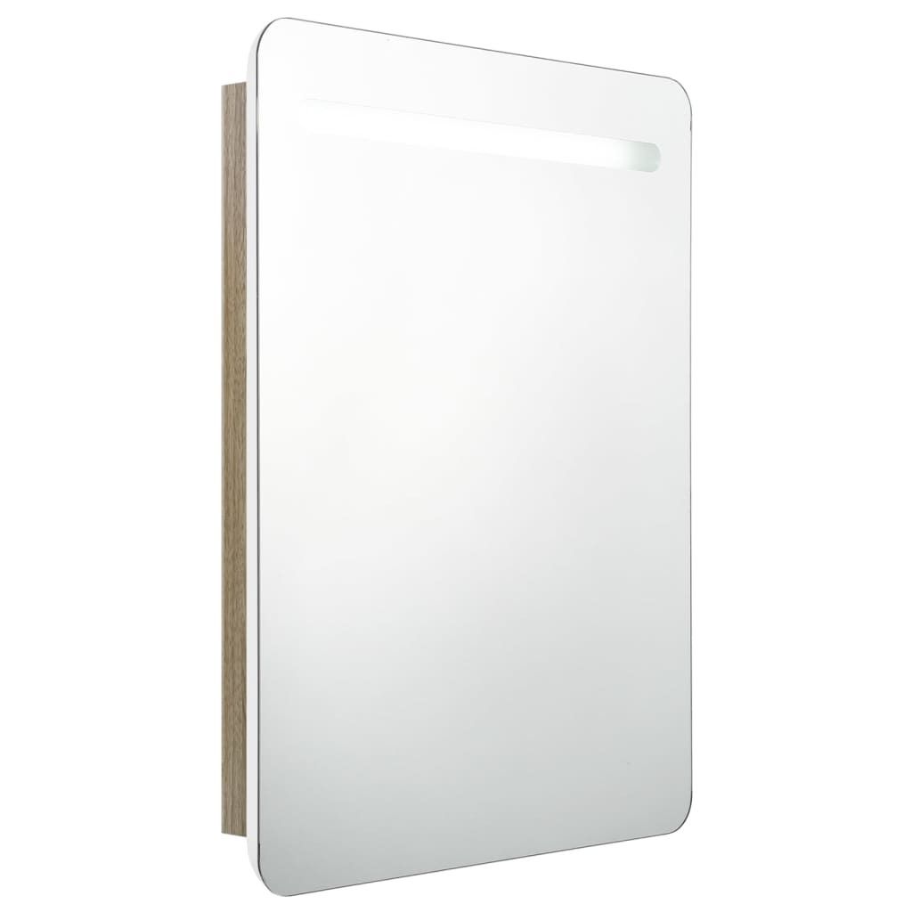 Armadietto Bagno con Specchio e LED Bianco e Rovere Immagine del prodotto 