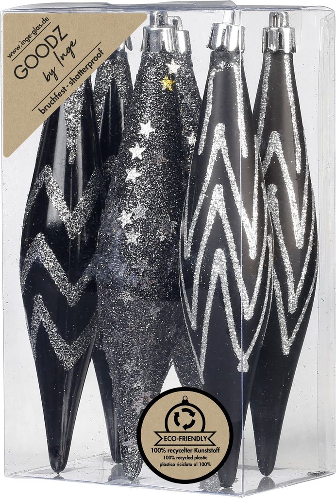Christbaumschmuck Eiszapfen 15cm Kunststoff 6er Set - Schwarz Mix