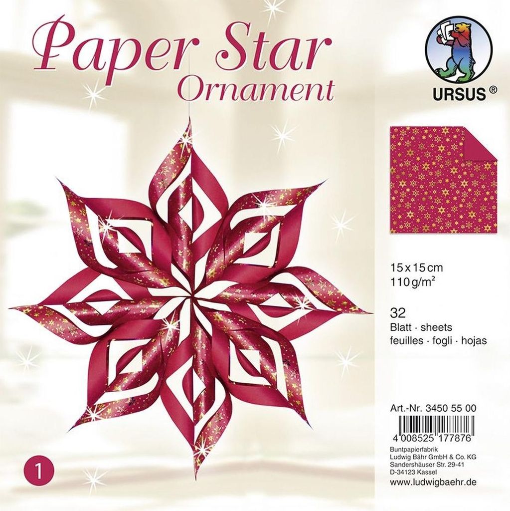 URSUS Designsterne Paper Stars "Ornament", rot Produktbild 