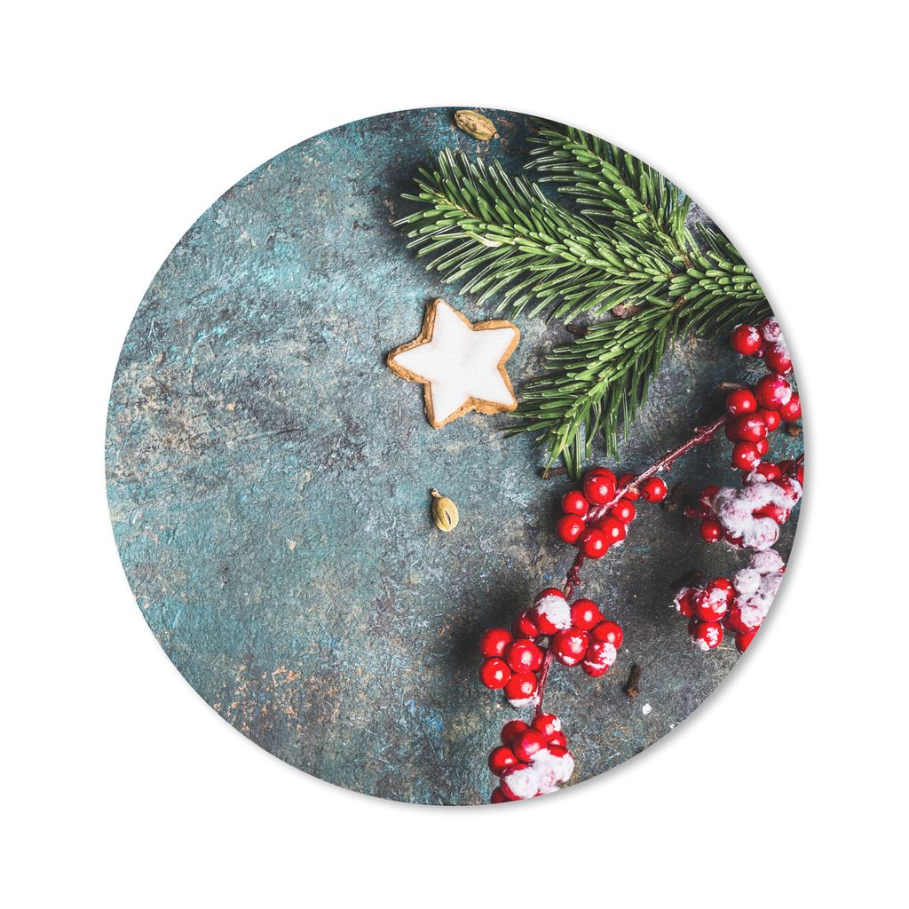 MuchoWow Mauspad Mousepad Weihnachten - Rustikal - Zweige - Sternanis - Beeren - Rot 20x20 cm - Mousepads - Maus Mat - Pad - Mausunterlage - Schr...