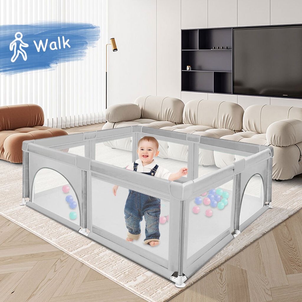 Baby Laufgitter Faltbar 120x120cm mit 50 Spielbällen,Kleines Laufstall Aktivitätszentrum Grau