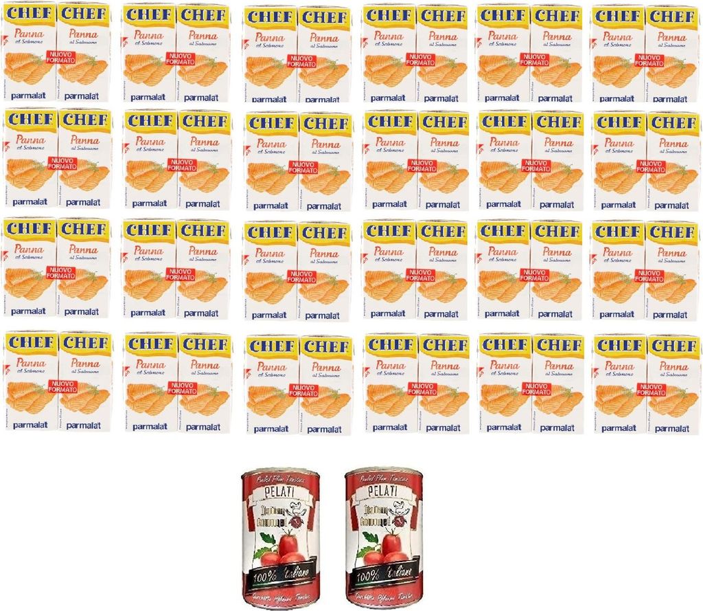 24x Parmalat Panna Chef al Salmone Sahne Kochcreme creme mit Lachs 2x125ml + Italian Gourmet 100% italienische geschälte Tomaten dosen 2x 400g