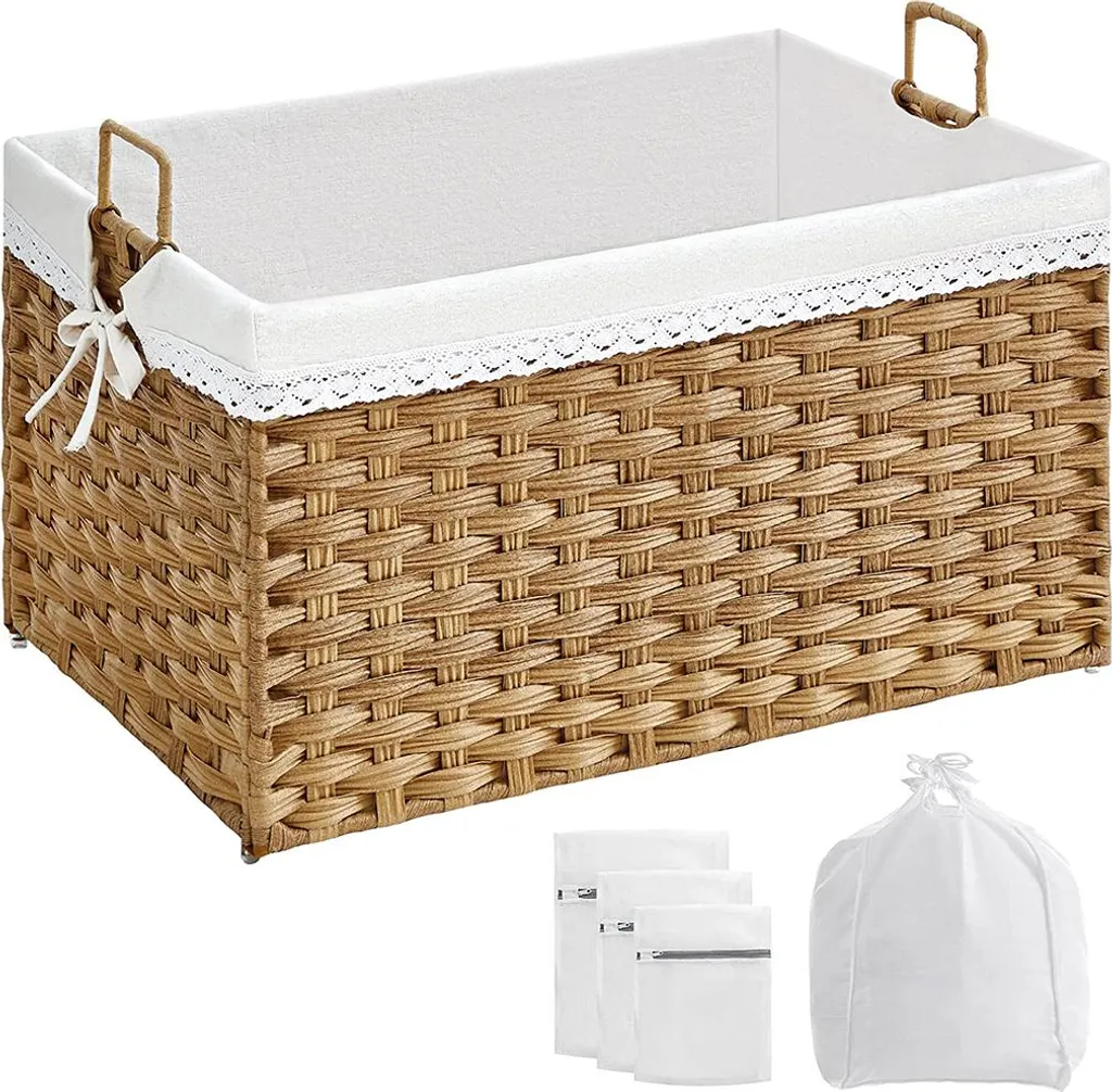 Panier à linge 75 L couleur naturelle - Corbeille de rangement en bambou