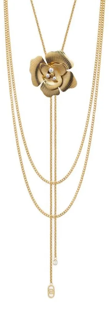 Long Collier Fleur Plaqué Or et Perle Nacrée - Finition de Luxe