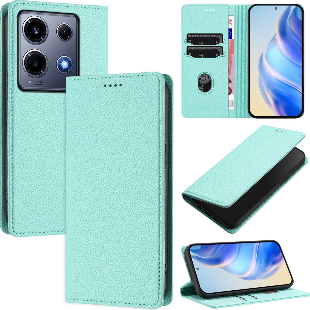 Litchi Leder Handyhülle für Infinix Note 30 VIP Wallet Kartenfächer Standfunktion Hülle Türkis