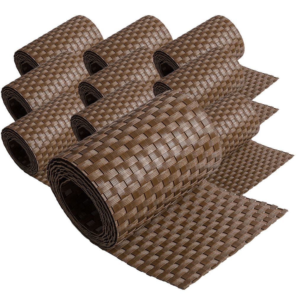 ECI Poly-Rattan Sichtschutzstreifen für Doppelstabzaun 19 | 255cm Braun RD01 10 Rollen