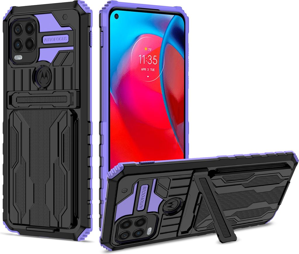 Moto G Stylus 5G Hülle, Hybrid Robust Schutz Stoßfest Schutzhülle mit Kartenhalter Ständer für Motorola Moto G Stylus 5G Lila