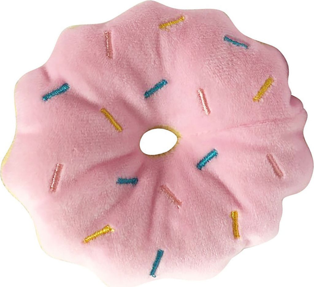 Donut-Hundespielzeug, bissfest, gegen Zähneknirschen, gegen Langeweile, niedliches quietschendes Plüsch-Hundespielzeug mit Cartoon-Motiv, rosa