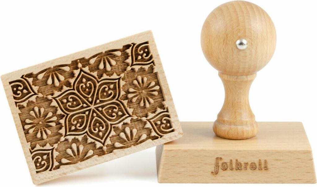 Folkroll Keksstempel Blumen Mandala, 70x50 mm, Cookiestempel, Backstempel, Keks, Stempel, Motiv, Buchenholz, 334676