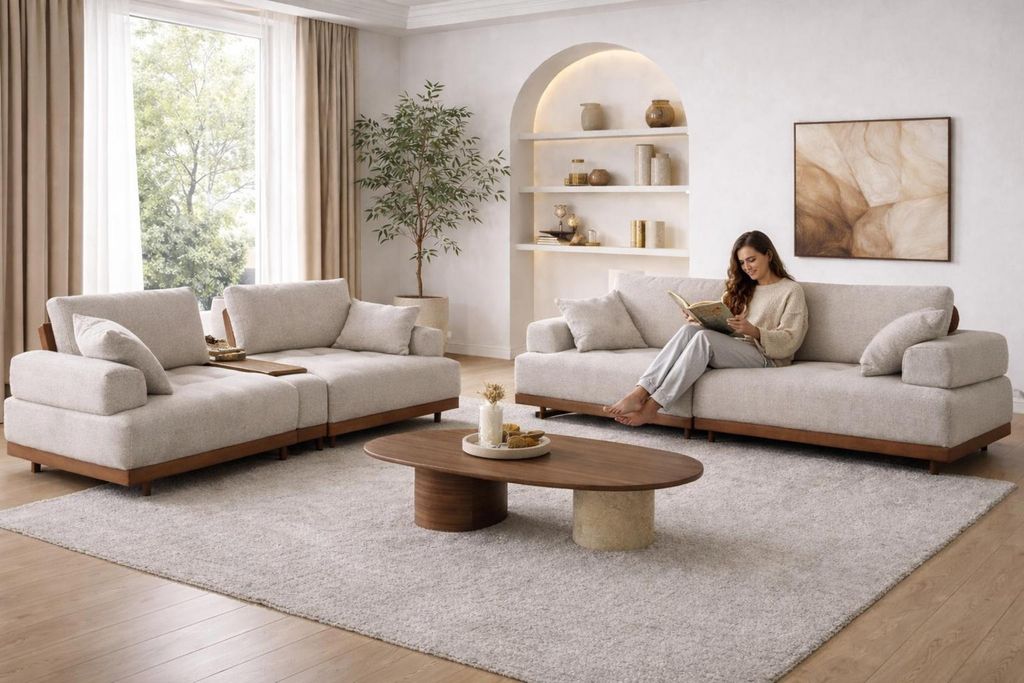 Wohnzimmer Set Moderner Stil Bequemes Sofa Beige Stilvolles Design