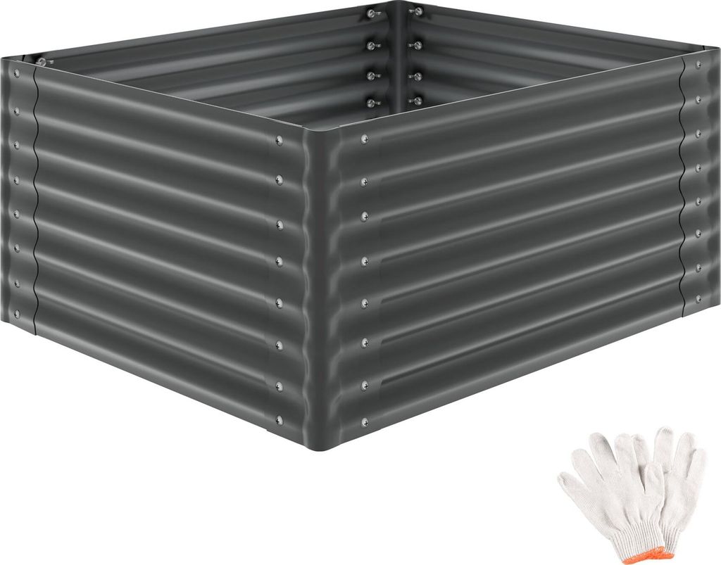 tectake Hochbeet verzinkt 120x100x62cm 720L offener Boden abgerundete Ecken Stahl Gemüsebeet Kräutergarten Pflanzkasten ergonomisch