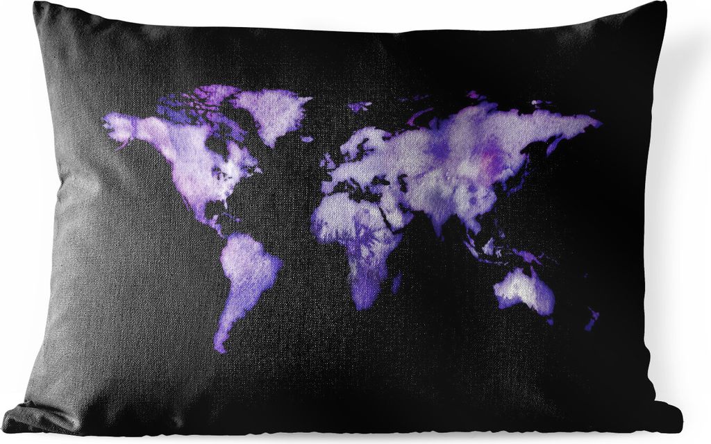 MuchoWow Outdoor Kissen - Weltkarte - Aquarell - Flieder - 50x30 cm - Wetterfest - Lounge Kissen - Sofa kissen - Wohnzimmer Dekoration