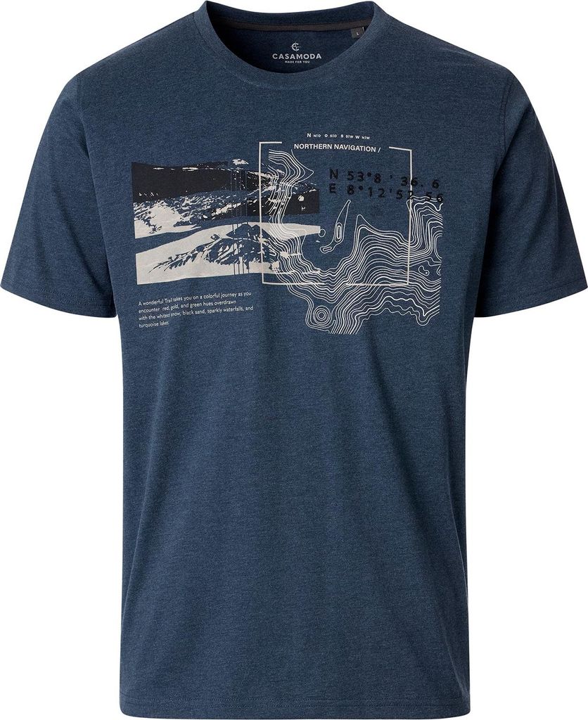 CasaModa T-Shirt blau melange Übergrößen Frontprint