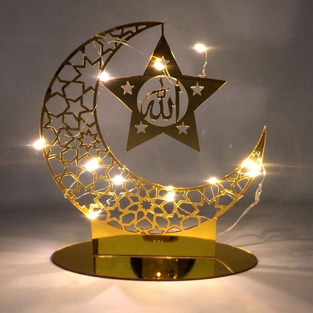 Veilleuse LED Ramadan Eid Mubarak – Décoration Bois Lune Étoile DIY – Lampe Muslim Festive Pour Table Ou Chambre – Cadeau Ramadan Parfait