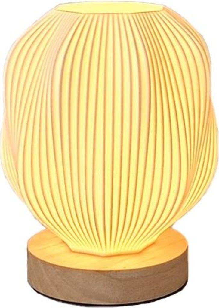 INF USB Tischlampe mit Holzfuß, Dimmbar, 3D-Druck Design, Nachttischlampe