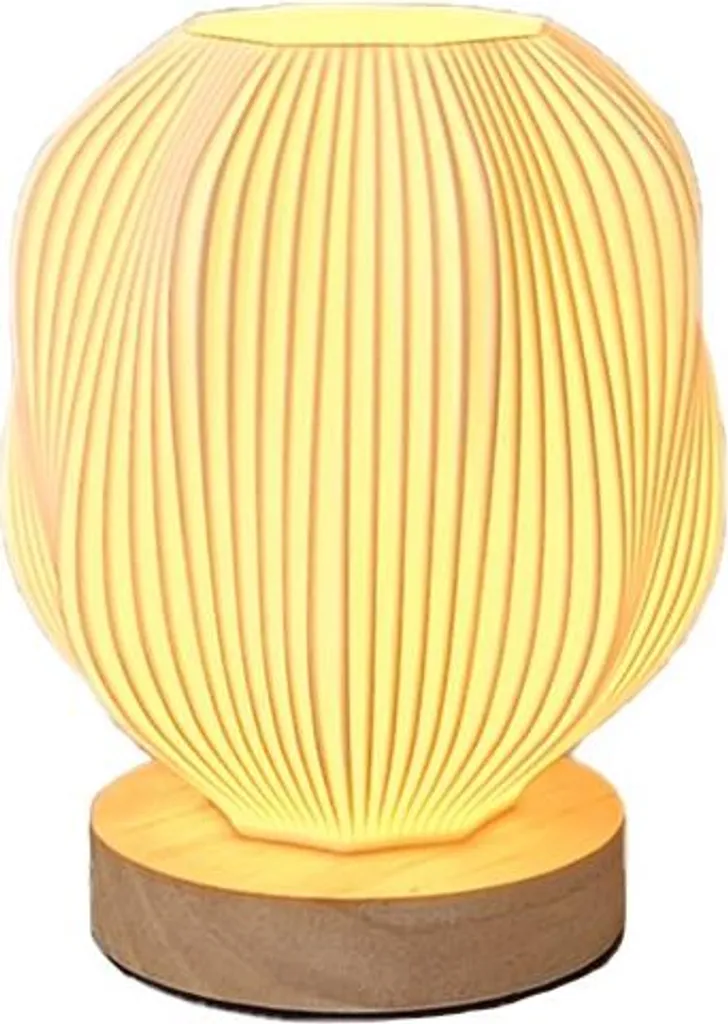 INF Lampe de Bureau USB avec Base en Bois Naturel et Design Tactile 3D