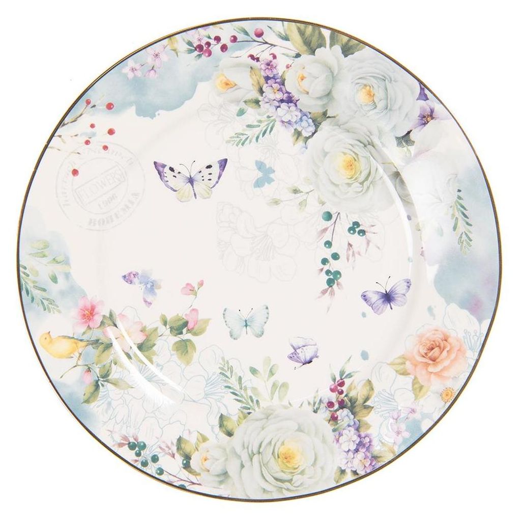 Clayre & Eef Assiette à déjeuner Ø 19 cm Blanc Bleu Image du produit 