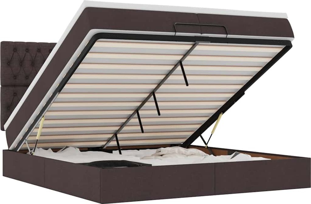 vidaXL Ottoman-Bett mit Matratzen & LEDs Dunkelbraun 200x200 cm Stoff