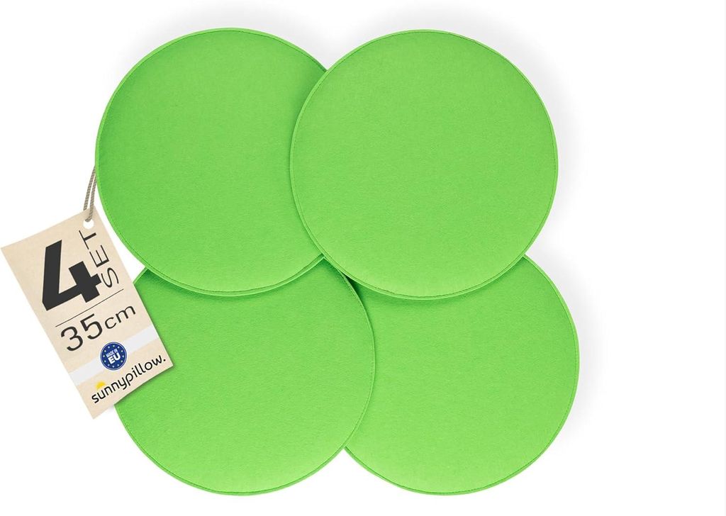 sunnypillow 4er Set Stuhlkissen aus Filz rund Ø 36cm | gemütliche Filzkissen für Bank und Stuhl | Indoor/Outdoor | Sitzkissen Sitzauflage | Grün