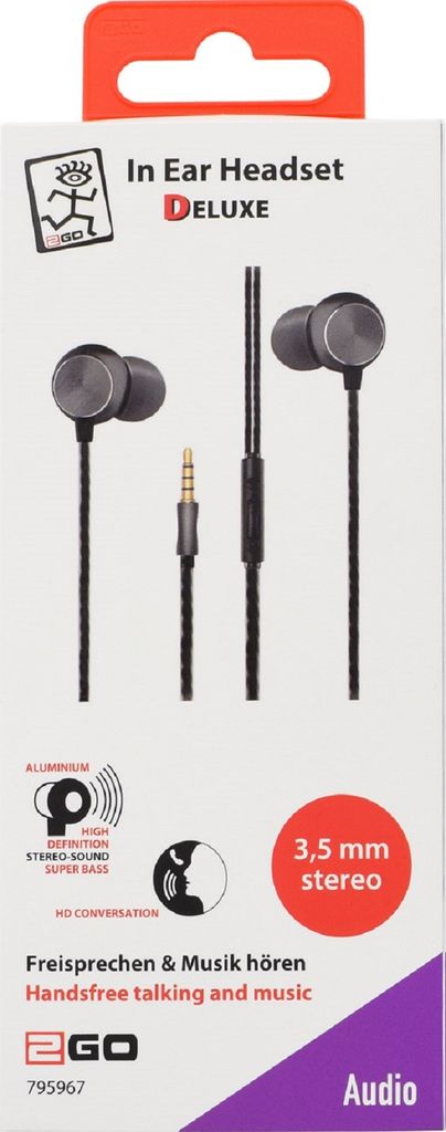 2GO In-Ear Stereo-Headset "Deluxe" - schwarz / anthrazit Produktbild 