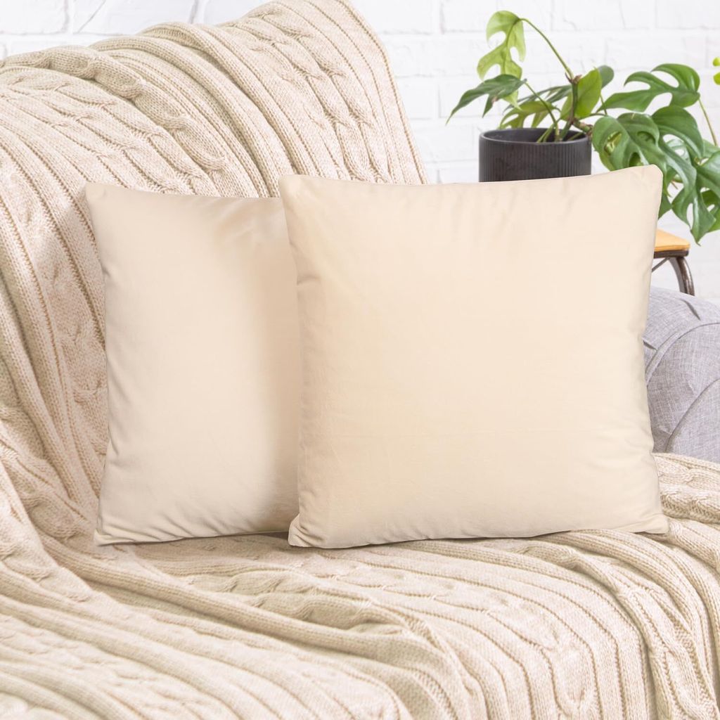 2er Set Kissenbezug 45x45cm, Samt flauschig weich, mit verstecktem Reißverschluss