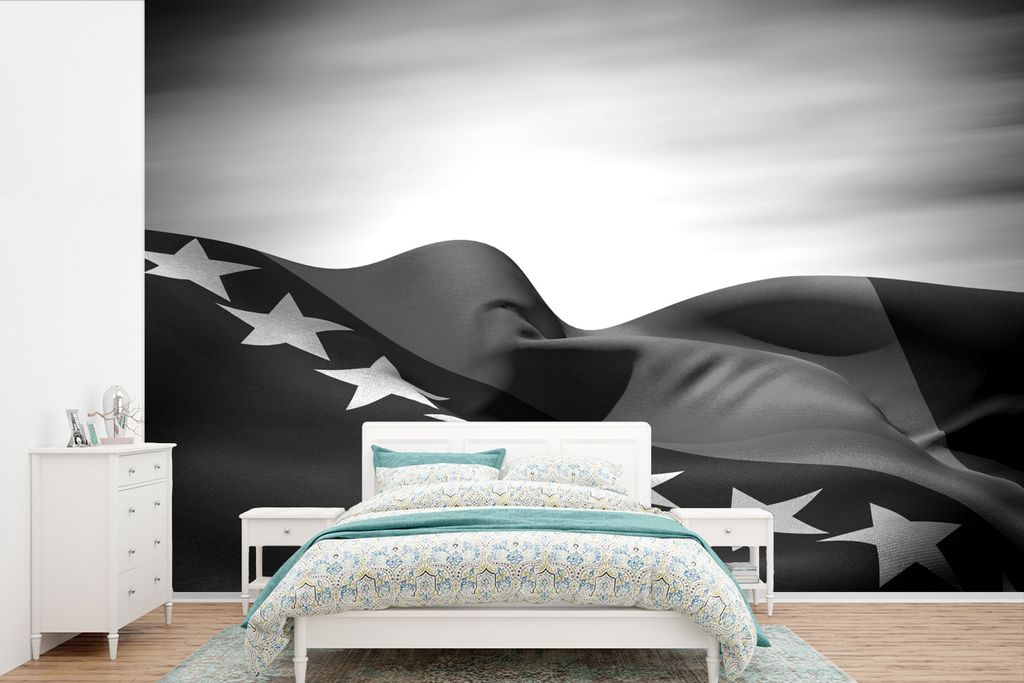 MuchoWow Fototapete für Wohnzimmer oder Schlafzimmer Wandtapete Vinyl Motivtapete Eine Illustration der Flagge von Bosnien und Herzegowina - sch...