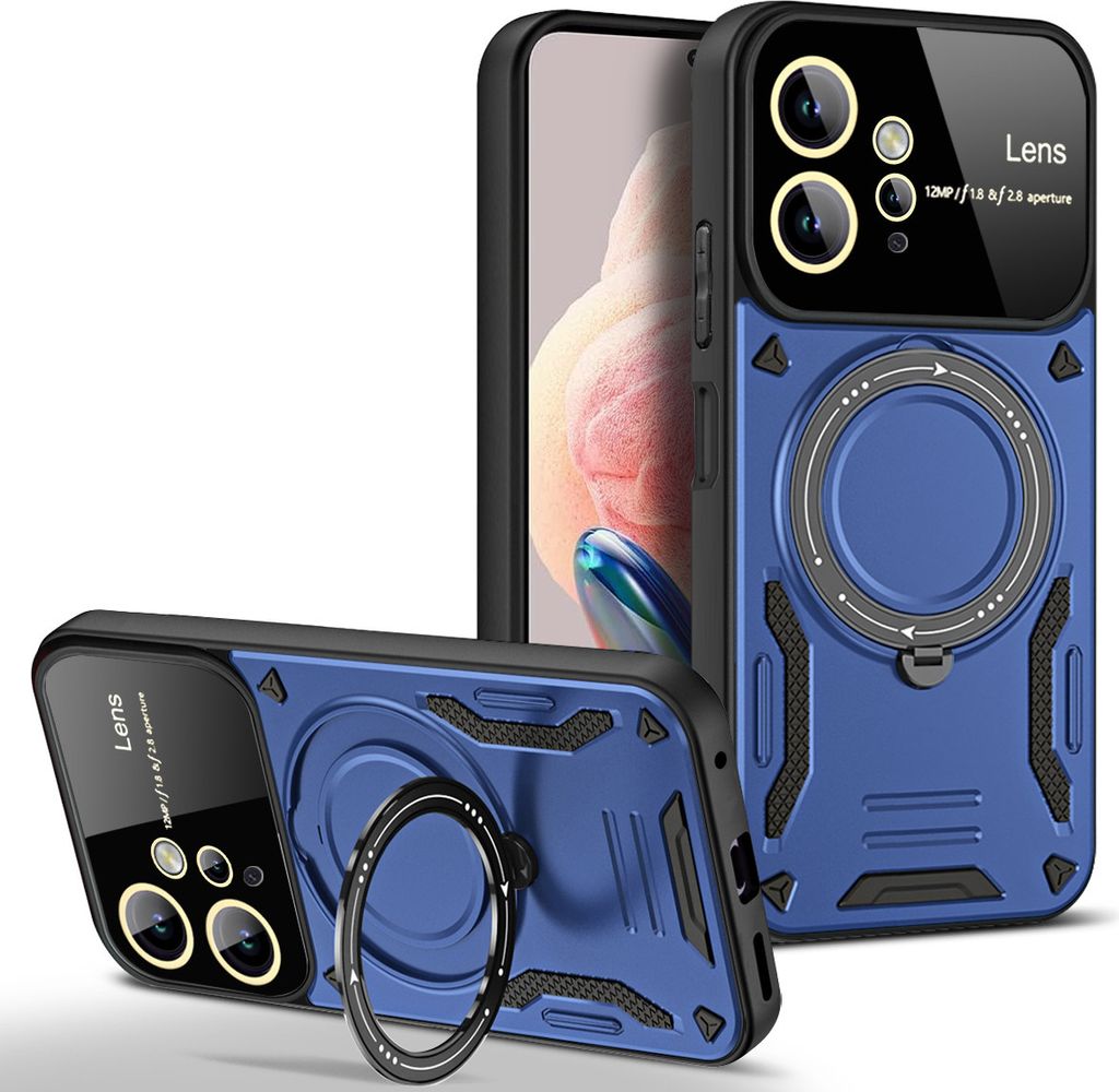 Rüstung Handyhülle für Xiaomi Redmi Note 12 4G Dual-Layer Ringhalter Ständer Hülle Blau